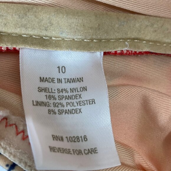 Garnet Hill Ruched Bandeau One Piece Swimsuit | 10 | Red Floral | UPF50 - Picture 4 of 9